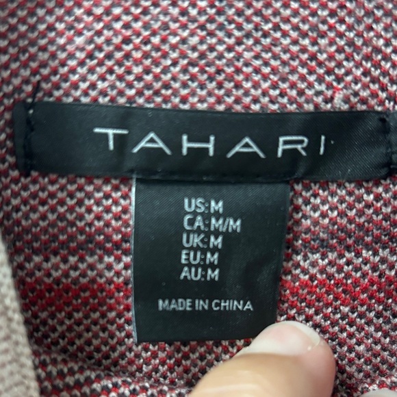 Tahari Mock Neck Sweater Red/Black Windowpane Design Size Medium Soft Cozy Chic - Picture 2 of 4